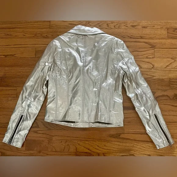 BLANK NYC Champagne Metallic Gold Faux Leather Motorcycle Jacket Women’s Small - Picture 9 of 9